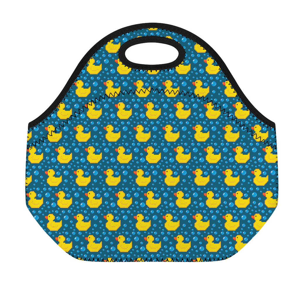 Pixel Rubber Duck Pattern Print Neoprene Lunch Bag