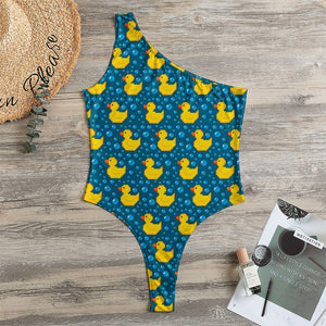 Pixel Rubber Duck Pattern Print One Shoulder Bodysuit