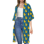 Pixel Rubber Duck Pattern Print Open Front Beach Cover Up