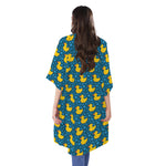 Pixel Rubber Duck Pattern Print Open Front Beach Cover Up