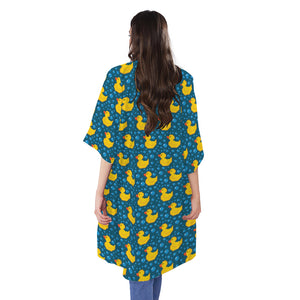 Pixel Rubber Duck Pattern Print Open Front Beach Cover Up