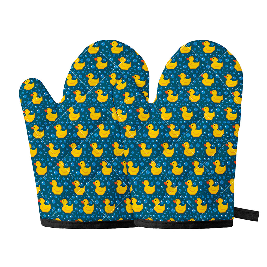 Pixel Rubber Duck Pattern Print Oven Mitts