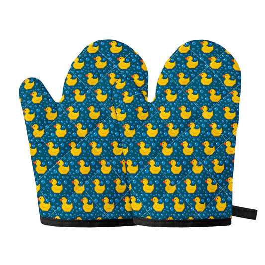 Pixel Rubber Duck Pattern Print Oven Mitts