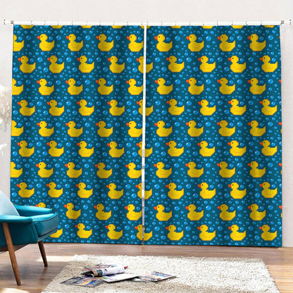 Pixel Rubber Duck Pattern Print Pencil Pleat Curtains