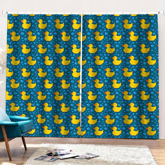 Pixel Rubber Duck Pattern Print Pencil Pleat Curtains