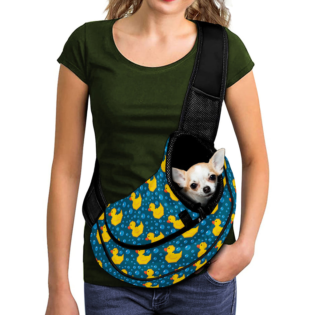 Pixel Rubber Duck Pattern Print Pet Sling Carrier