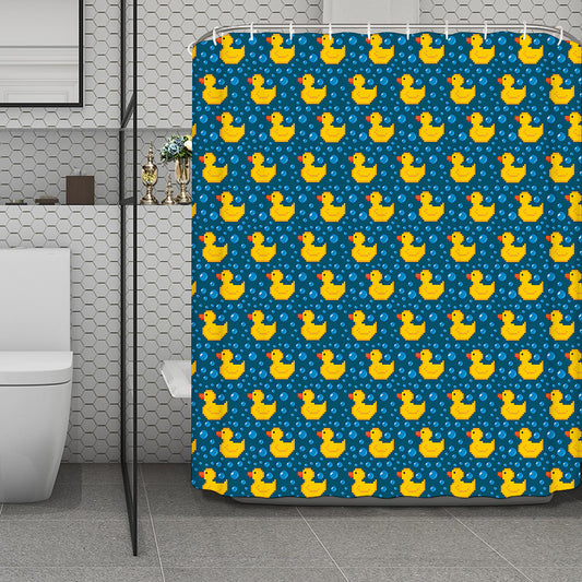 Pixel Rubber Duck Pattern Print Polyester Shower Curtain