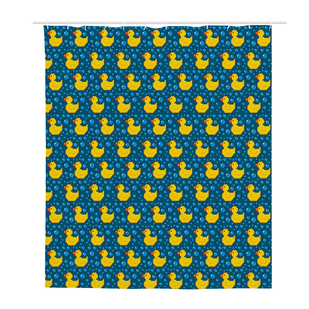 Pixel Rubber Duck Pattern Print Polyester Shower Curtain