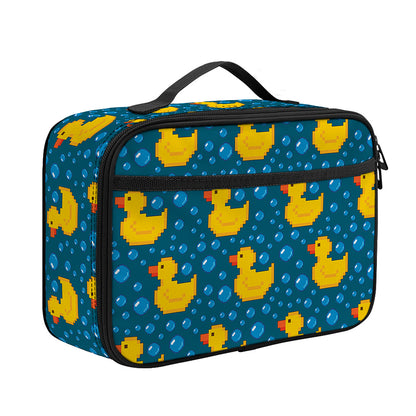 Pixel Rubber Duck Pattern Print Portable Lunch Bag
