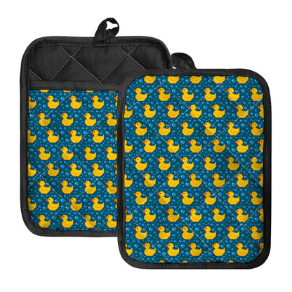Pixel Rubber Duck Pattern Print Pot Holders With Pocket