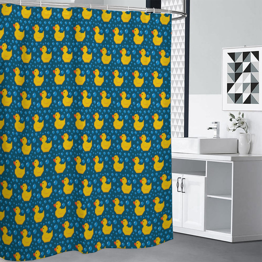 Pixel Rubber Duck Pattern Print Premium Shower Curtain