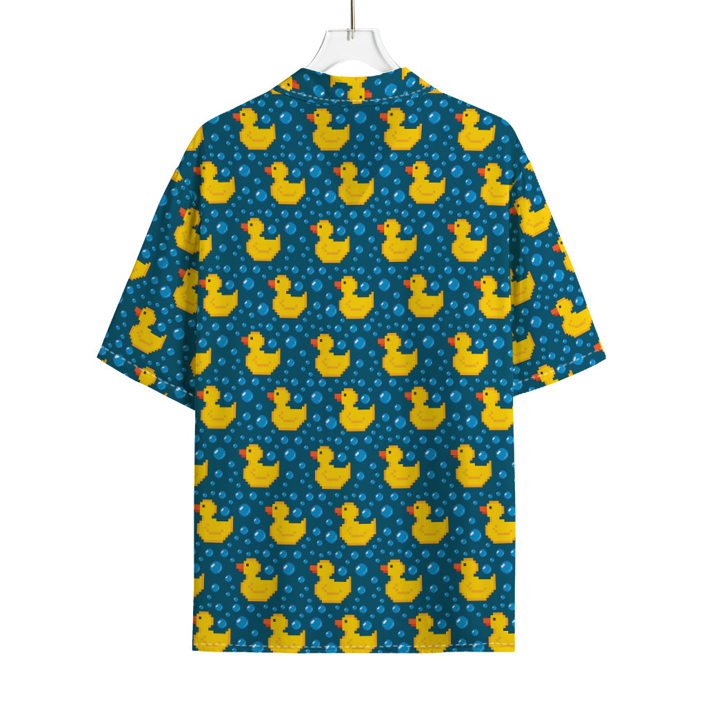 Pixel Rubber Duck Pattern Print Rayon Hawaiian Shirt