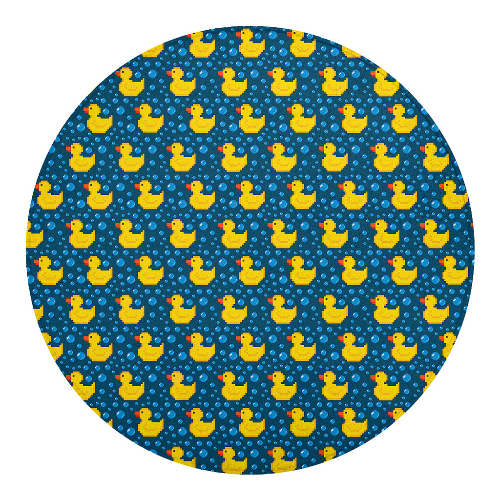 Pixel Rubber Duck Pattern Print Round Blanket