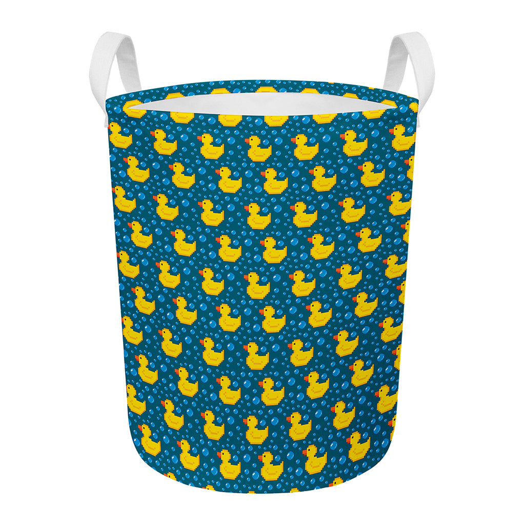 Pixel Rubber Duck Pattern Print Round Laundry Basket