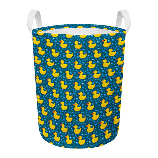 Pixel Rubber Duck Pattern Print Round Laundry Basket