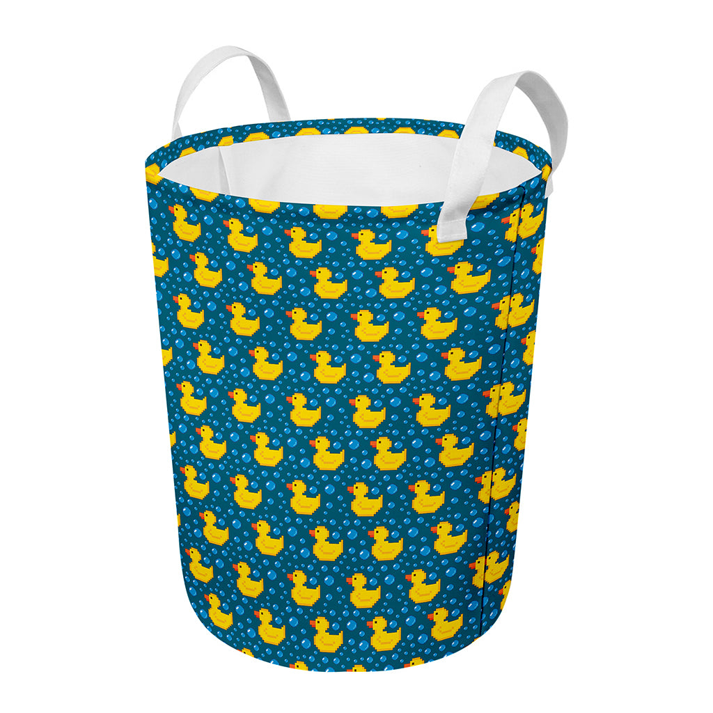 Pixel Rubber Duck Pattern Print Round Laundry Basket