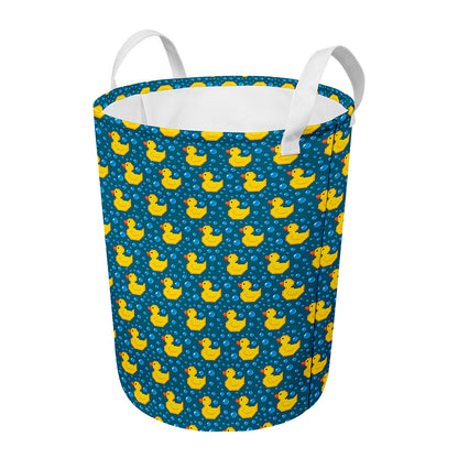 Pixel Rubber Duck Pattern Print Round Laundry Basket