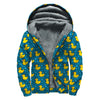 Pixel Rubber Duck Pattern Print Sherpa Lined Zip Up Hoodie