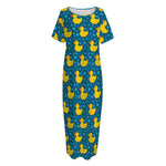 Pixel Rubber Duck Pattern Print Short Sleeve Long Nightdress