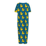 Pixel Rubber Duck Pattern Print Short Sleeve Long Nightdress