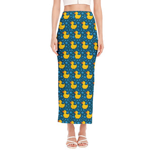 Pixel Rubber Duck Pattern Print Side Slit Maxi Skirt