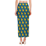 Pixel Rubber Duck Pattern Print Side Slit Maxi Skirt