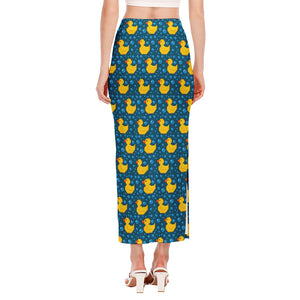 Pixel Rubber Duck Pattern Print Side Slit Maxi Skirt