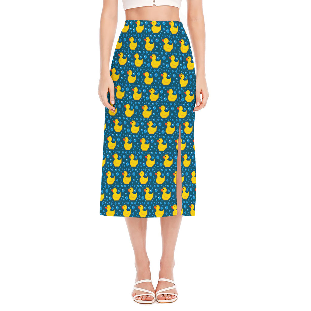 Pixel Rubber Duck Pattern Print Side Slit Midi Skirt