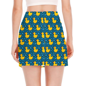 Pixel Rubber Duck Pattern Print Side Slit Mini Skirt