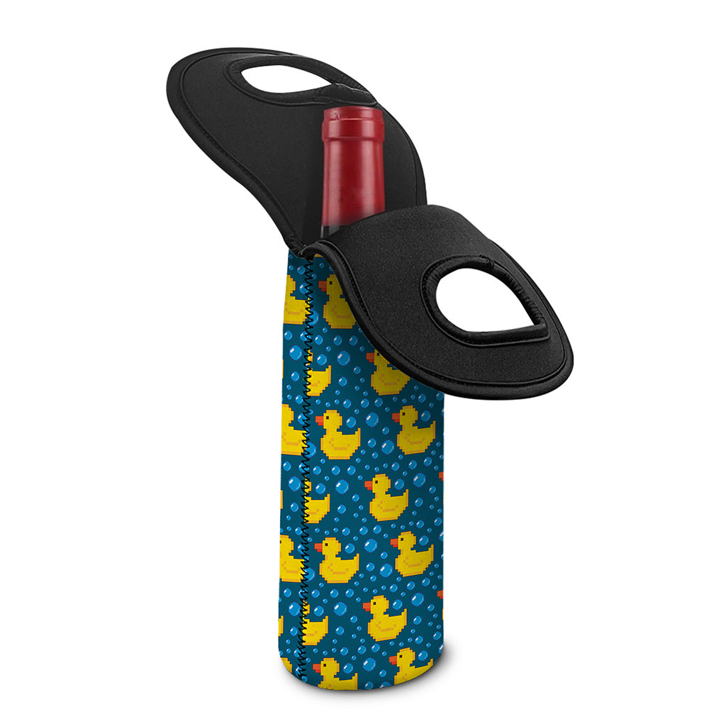 Pixel Rubber Duck Pattern Print Single Neoprene Wine Tote
