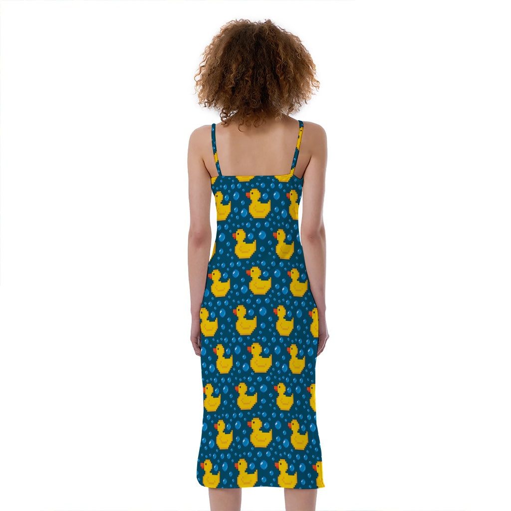 Pixel Rubber Duck Pattern Print Slim Fit Midi Cami Dress