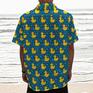 Pixel Rubber Duck Pattern Print Textured Short Sleeve Shirt