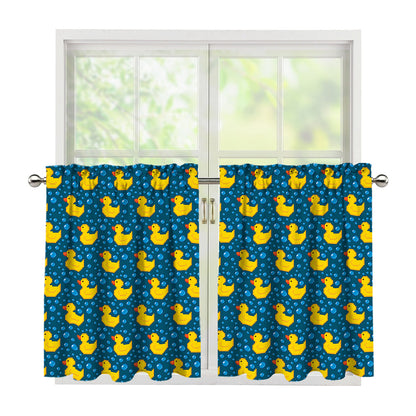 Pixel Rubber Duck Pattern Print Tier Curtains