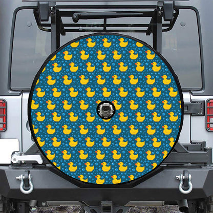 Pixel Rubber Duck Pattern Print Tire Cover With Camera Hole
