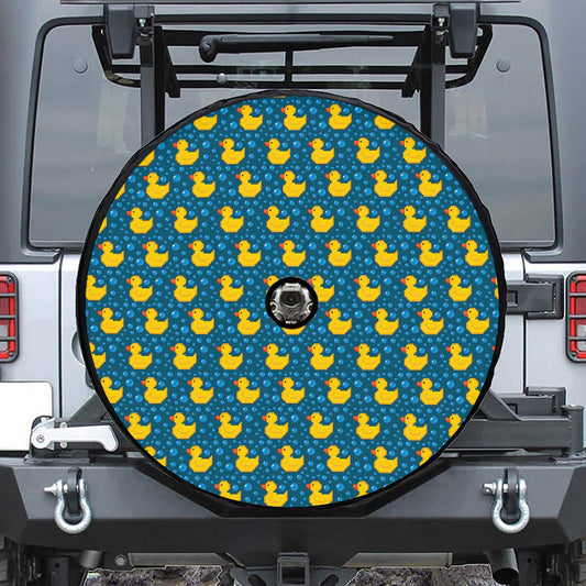Pixel Rubber Duck Pattern Print Tire Cover With Camera Hole