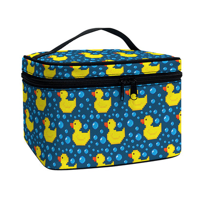 Pixel Rubber Duck Pattern Print Travel Makeup Bag