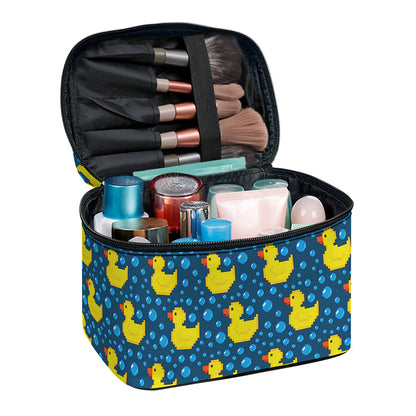 Pixel Rubber Duck Pattern Print Travel Makeup Bag