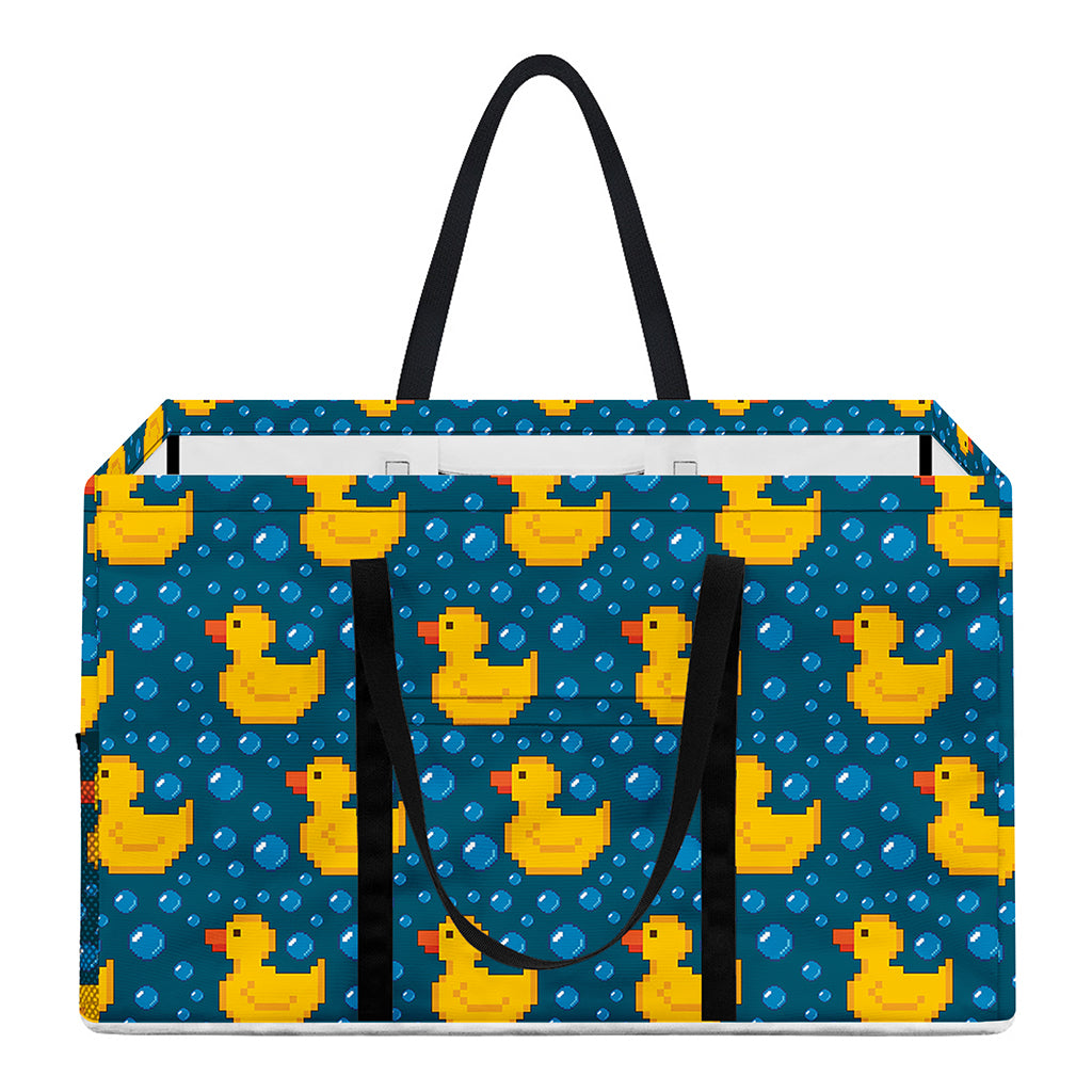 Pixel Rubber Duck Pattern Print Utility Tote Bag