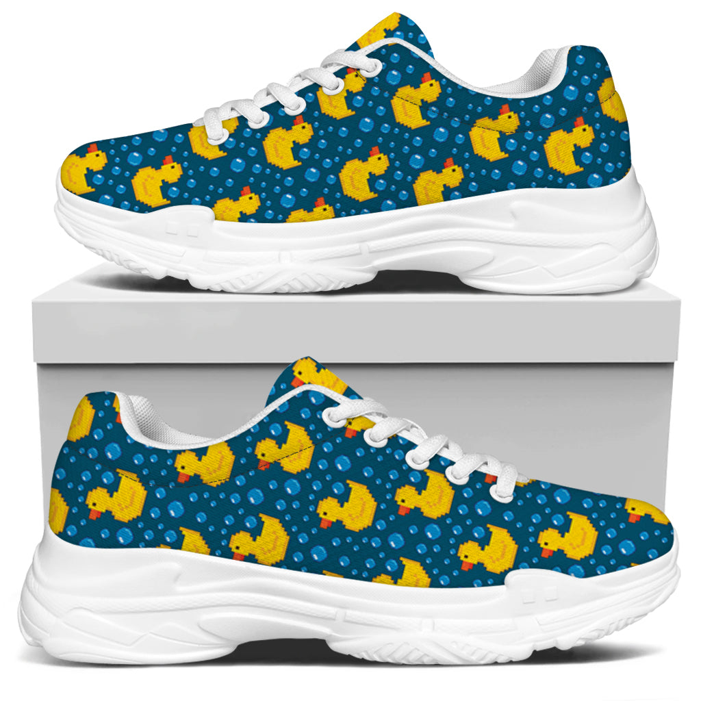 Pixel Rubber Duck Pattern Print White Chunky Shoes