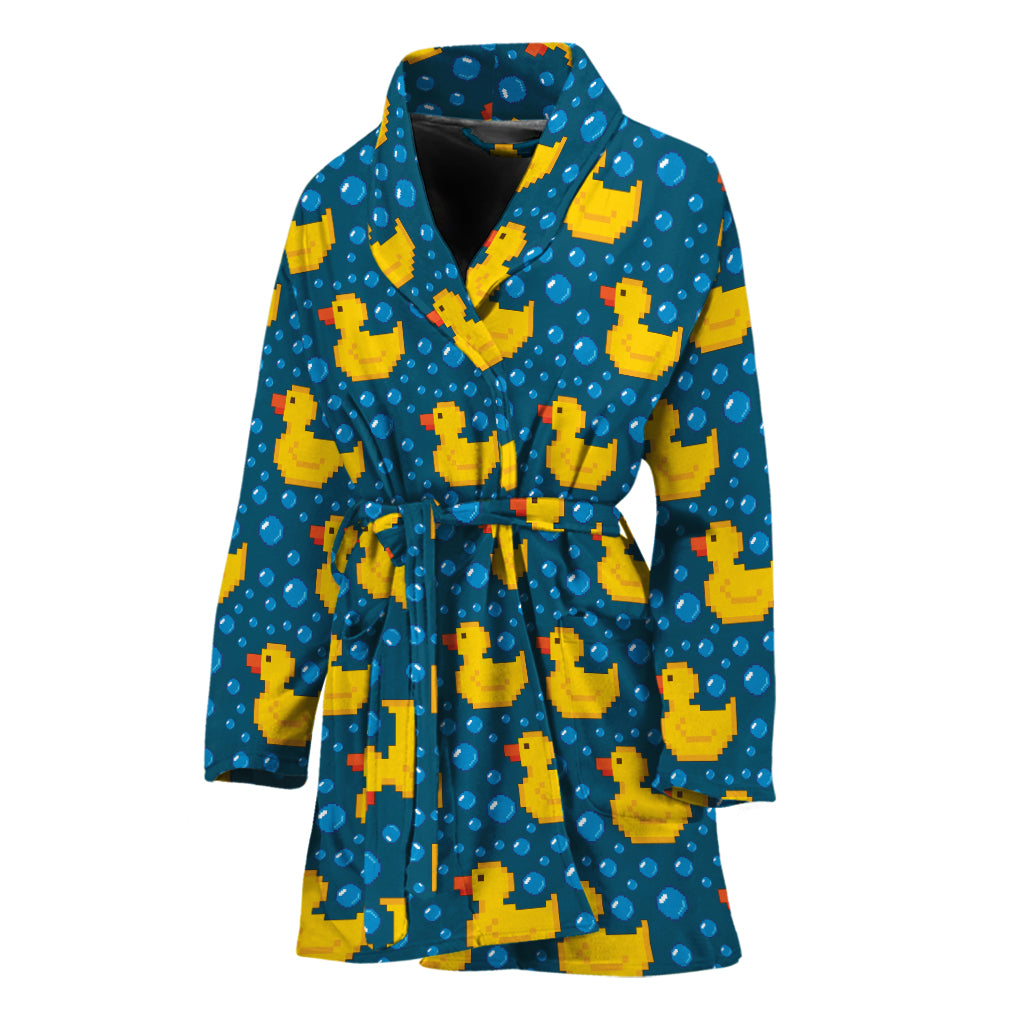 Pixel Rubber Duck Pattern Print Women's Bathrobe