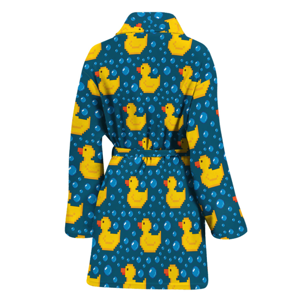 Pixel Rubber Duck Pattern Print Women's Bathrobe