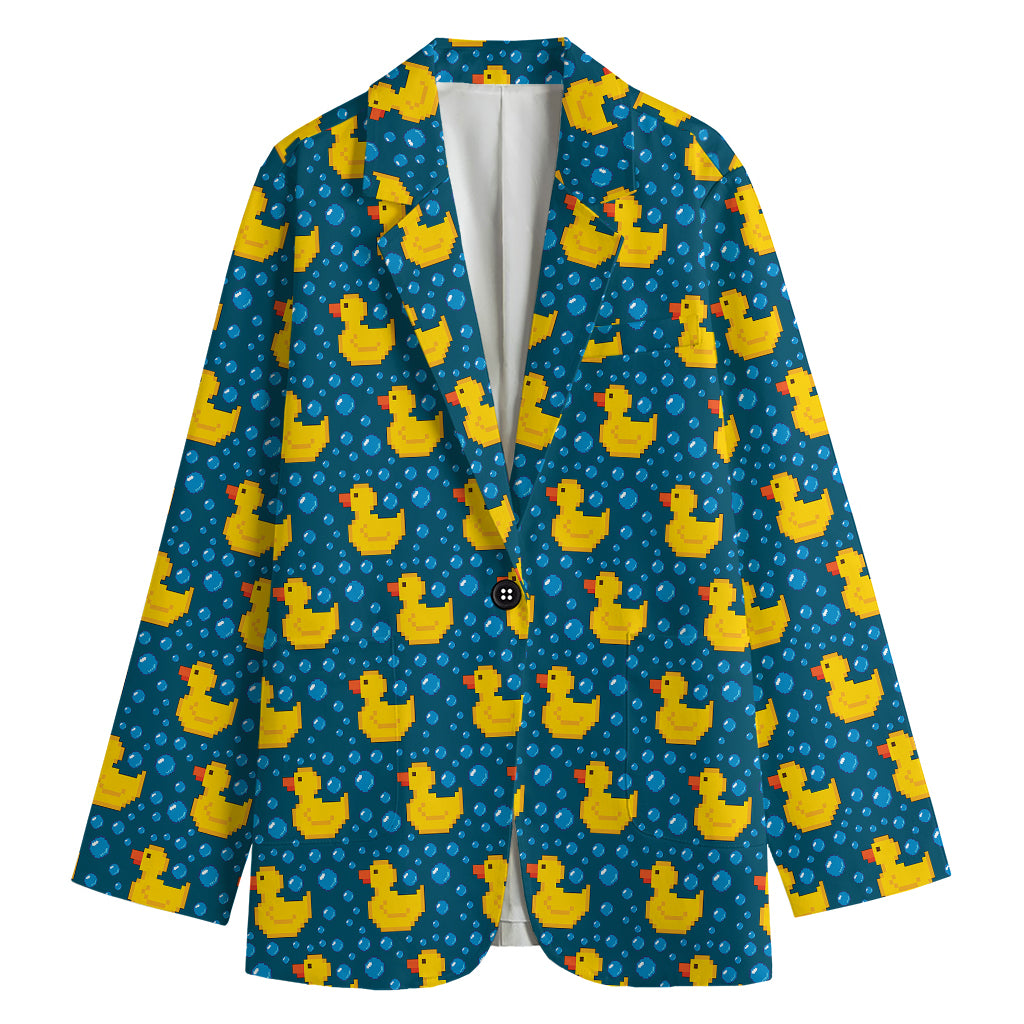 Pixel Rubber Duck Pattern Print Women's Blazer