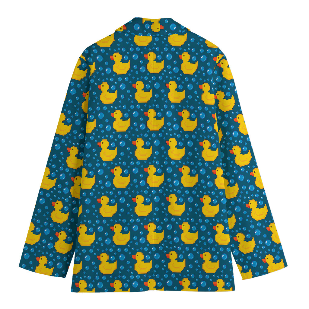 Pixel Rubber Duck Pattern Print Women's Blazer