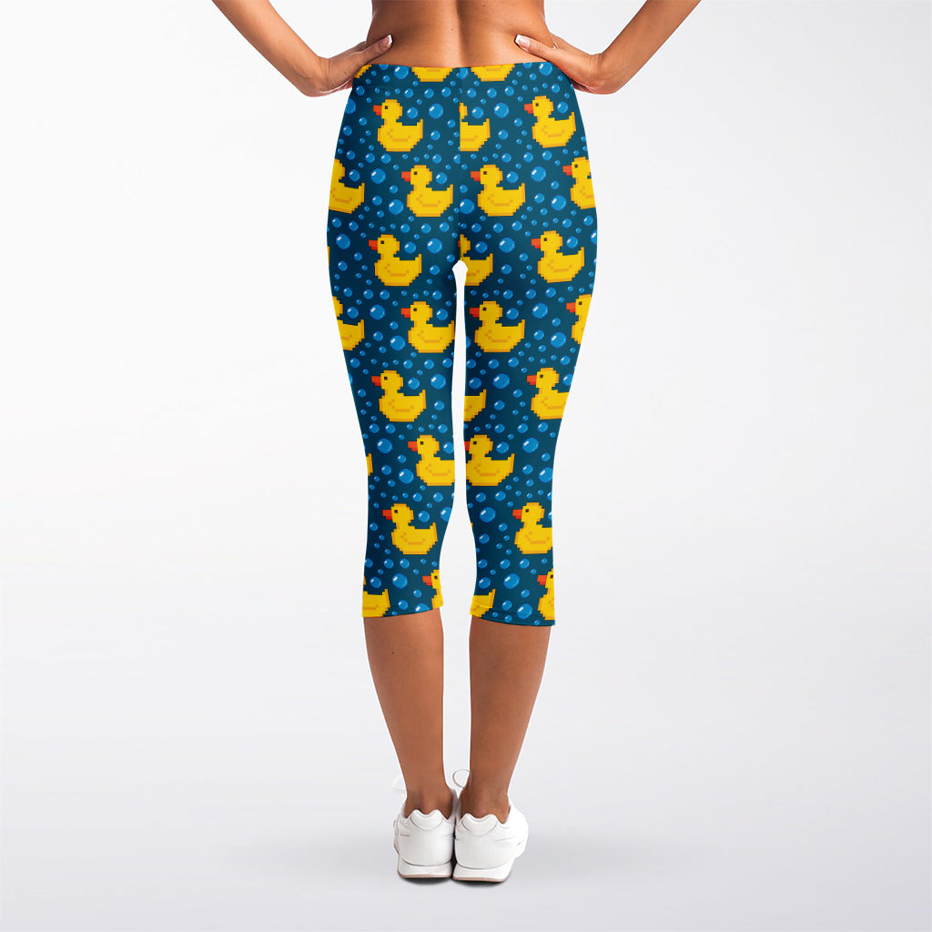 Pixel Rubber Duck Pattern Print Women's Capri Leggings