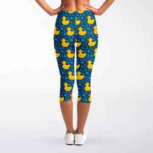 Pixel Rubber Duck Pattern Print Women's Capri Leggings