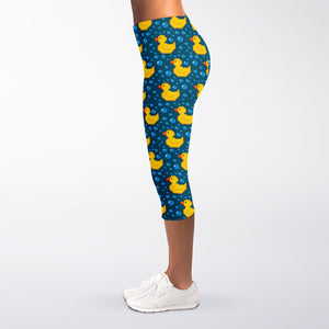 Pixel Rubber Duck Pattern Print Women's Capri Leggings