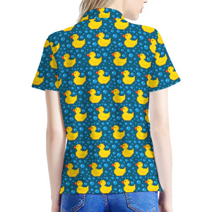 Pixel Rubber Duck Pattern Print Women's Polo Shirt