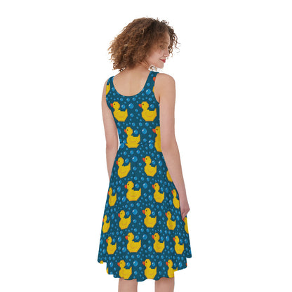 Pixel Rubber Duck Pattern Print Women's Sleeveless Dress