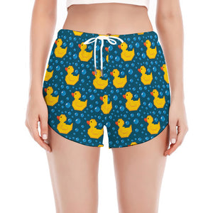 Pixel Rubber Duck Pattern Print Women's Split Running Shorts