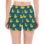 Pixel Rubber Duck Pattern Print Women's Split Running Shorts